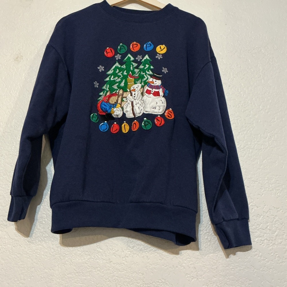 Vintage Nutcracker Blue Christmas Crewneck Sweatshirt Embroidered 25 PTP XL